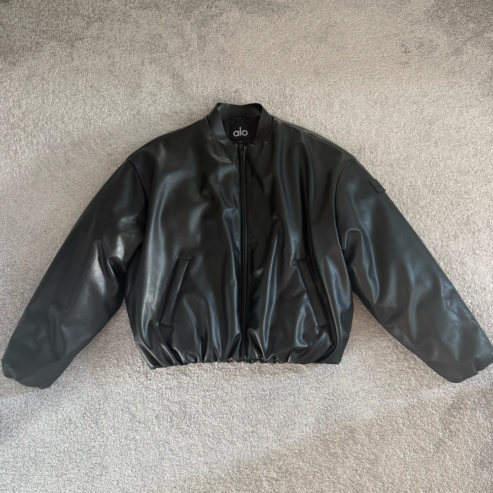 Alo Faux Leather Premier Bomber Jacket - Picture 2 of 5